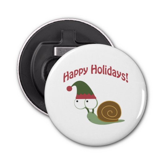 prettige feestdagen! Snail Elf Button Flesopener (Voorkant)