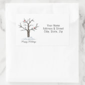 Prettige feestdagen Sneeuwboom en rode vogels Kers Rechthoekige Sticker (Tas)