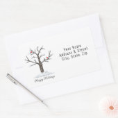 Prettige feestdagen Sneeuwboom en rode vogels Kers Rechthoekige Sticker (Envelop)