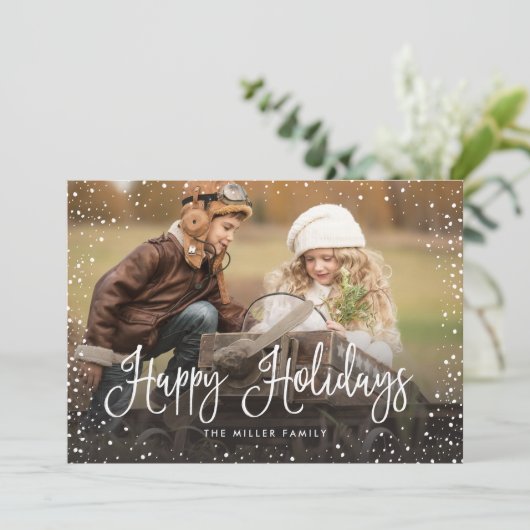 prettige feestdagen sneeuwfoto feestdagenkaart (Staand voorkant)
