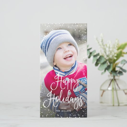 prettige feestdagen sneeuwfoto feestdagenkaart (Staand voorkant)