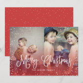 prettige feestdagen Sneeuwkerst 2-fotokaart RED Feestdagenkaart (Voorkant / Achterkant)