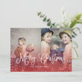 prettige feestdagen Sneeuwkerst 2-fotokaart RED Feestdagenkaart (Staand voorkant)