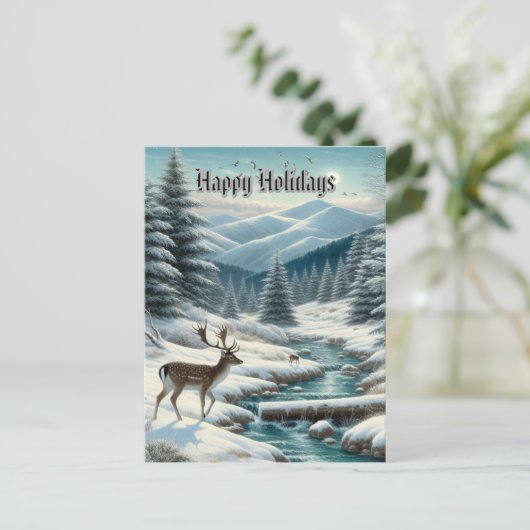 Prettige feestdagen Sneeuwlandschap met Deer Brief Briefkaart (Staand voorkant)