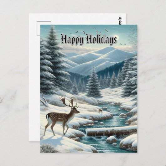 Prettige feestdagen Sneeuwlandschap met Deer Brief Briefkaart (Voorkant / Achterkant)
