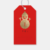 Prettige feestdagen Sneeuwman Gold Merry To Cadeaulabel (Achterkant)