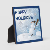 Prettige feestdagen Sneeuwman met bezem winter Fotoplaat (Voorkant)