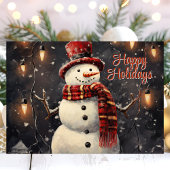 Prettige feestdagen Sneeuwman met Edison Lights Kaart