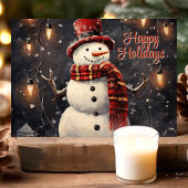 Prettige feestdagen Sneeuwman met Edison Lights Kaart