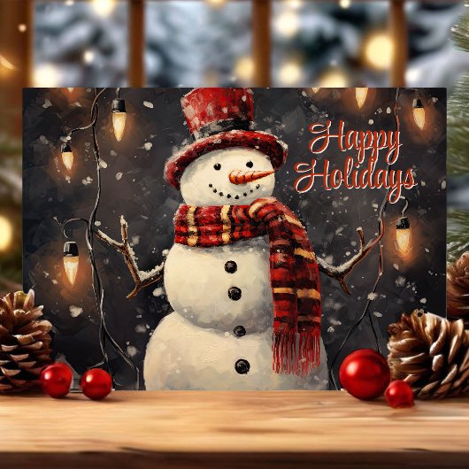 Prettige feestdagen Sneeuwman met Edison Lights Kaart