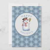 Prettige feestdagen sneeuwman sneeuwblauw wit feestdagenkaart (Voorkant)