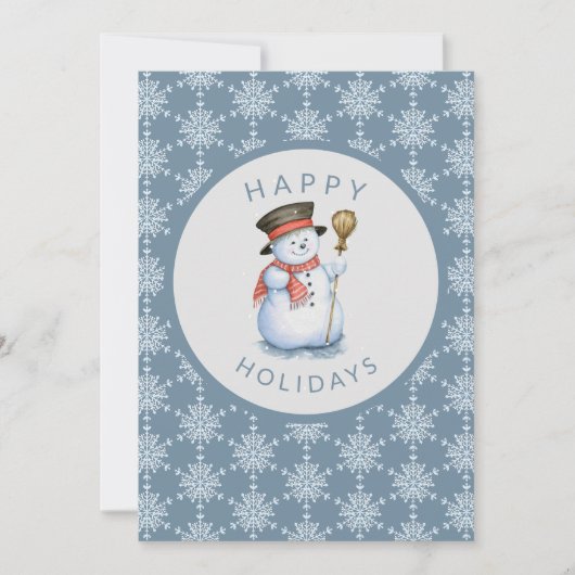 Prettige feestdagen sneeuwman sneeuwblauw wit feestdagenkaart (Voorkant)