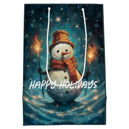 Prettige feestdagen Sneeuwman Traditionele Kerstmi Medium Cadeauzakje (Achterkant)