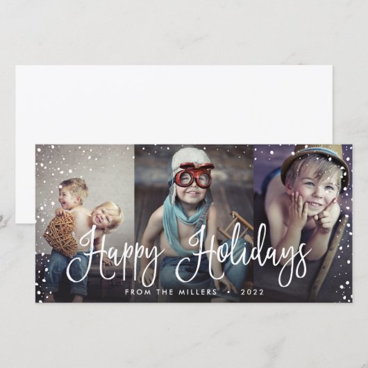 prettige feestdagen Sneeuwnaadloze 3-foto's Feestdagenkaart (Voorkant / Achterkant)