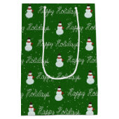 prettige feestdagen sneeuwpop en touwtekst op groe medium cadeauzakje (Achterkant)