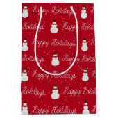 prettige feestdagen sneeuwpop en touwtekst op rood medium cadeauzakje (Voorkant)