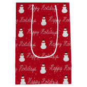 prettige feestdagen sneeuwpop en touwtekst op rood medium cadeauzakje (Achterkant)