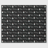 prettige feestdagen sneeuwpop en touwtekst op zwar cadeaupapier (Vlak)