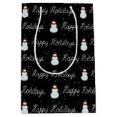 prettige feestdagen sneeuwpop en touwtekst op zwar medium cadeauzakje (Voorkant)