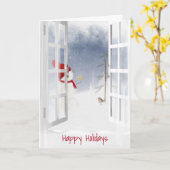 prettige feestdagen sneeuwpop in het raam kaart (Gele Bloem)