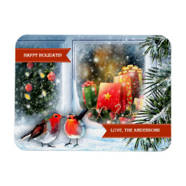 prettige feestdagen. Sneeuwscène Aangepaste kerstc Magneet