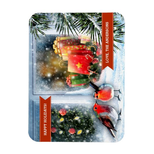 prettige feestdagen. Sneeuwscène Aangepaste kerstc Magneet (Verticaal)