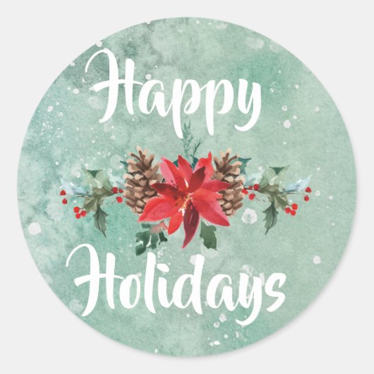 prettige feestdagen sneeuwsticker waterverf ronde sticker (Voorkant)