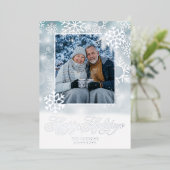 Prettige feestdagen Sneeuwvlok Blauw & Wit Foto (Staand Voorkant)