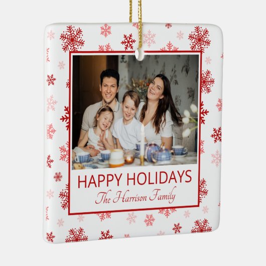 Prettige feestdagen Sneeuwvlok Wit 2 Foto's Keramisch Ornament (Rechts)