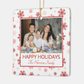 Prettige feestdagen Sneeuwvlok Wit 2 Foto's Keramisch Ornament (Links)