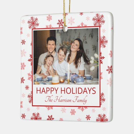 Prettige feestdagen Sneeuwvlok Wit 2 Foto's Keramisch Ornament (Links)