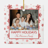 Prettige feestdagen Sneeuwvlok Wit 2 Foto's Keramisch Ornament (Achterkant)