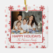 Prettige feestdagen Sneeuwvlok Wit 2 Foto's Keramisch Ornament (Voorkant)