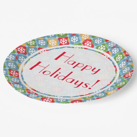 prettige feestdagen! Sneeuwvlokken Papieren Bordje (Gekanteld)