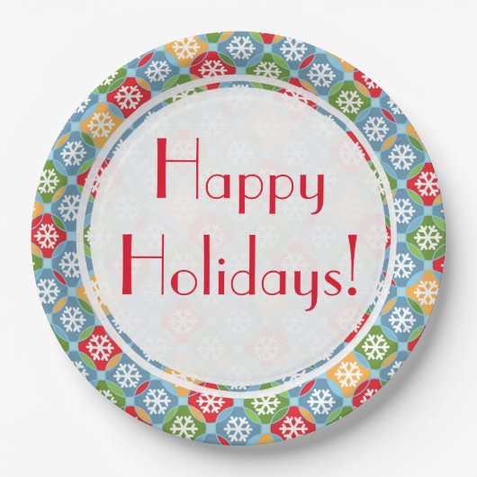prettige feestdagen! Sneeuwvlokken Papieren Bordje (Voorkant)