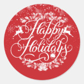 Prettige feestdagen Sneeuwvlokken Rode Kerstmis Ronde Sticker (Voorkant)