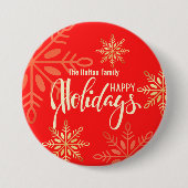 prettige feestdagen sneeuwvlokken voor kerstgoud r ronde button 7,6 cm (Voorkant)