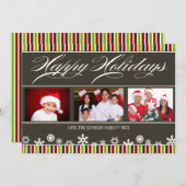 prettige feestdagen Snowflake en Stripe-fotokaart Feestdagenkaart (Voorkant / Achterkant)