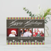 prettige feestdagen Snowflake en Stripe-fotokaart Feestdagenkaart (Staand voorkant)