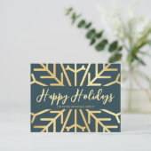 prettige feestdagen Snowflake Gold Blue Business Briefkaart (Staand voorkant)