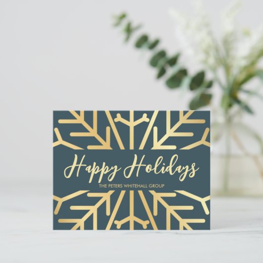 prettige feestdagen Snowflake Gold Blue Business Briefkaart (Staand voorkant)