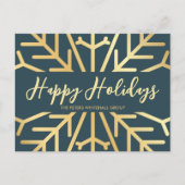 prettige feestdagen Snowflake Gold Blue Business Briefkaart (Voorkant)