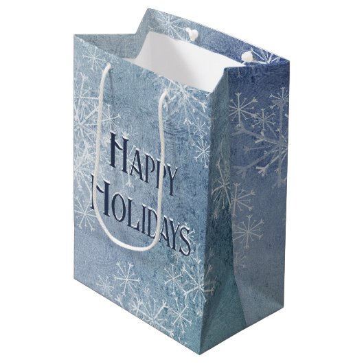 prettige feestdagen Snowflakes Medium Cadeauzakje (Voorkant Gekanteld)