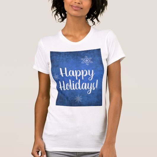 prettige feestdagen Snowflakes op blauw T-shirt (Voorkant)