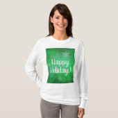 prettige feestdagen Snowflakes op groen T-shirt (Voorkant volledig)