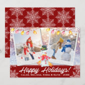 Prettige feestdagen Snowman 2-foto collage | Rood  Feestdagenkaart (Voorkant / Achterkant)