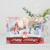 Prettige feestdagen Snowman 2-foto collage | Rood  Feestdagenkaart (Staand voorkant)