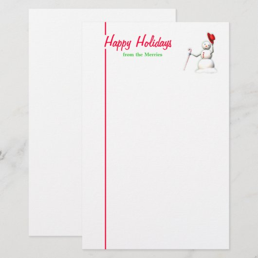 prettige feestdagen Snowman Briefpapier (Voorkant / Achterkant)