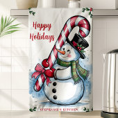Prettige feestdagen Snowman Candy Cane Theedoek