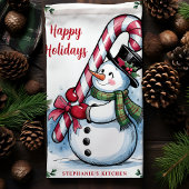 Prettige feestdagen Snowman Candy Cane Theedoek